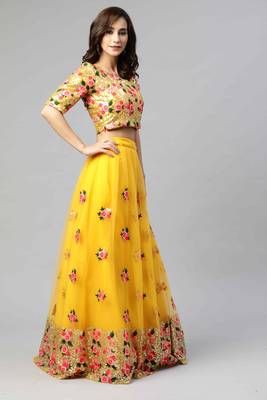 SHUBHKALA Yellow Embroidered Sequinned Semi Stitched Lehenga & Unstitched Blouse With Dupatta 3