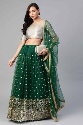 SHUBHKALA Green Sequinned Semi Stitched Lehenga & Unstitched Blouse With Dupatta 1