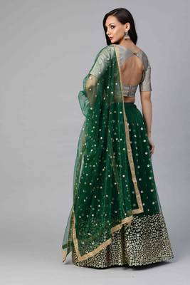 SHUBHKALA Green Sequinned Semi Stitched Lehenga & Unstitched Blouse With Dupatta 2