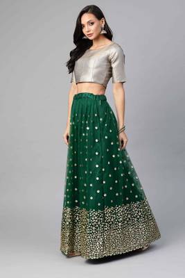 SHUBHKALA Green Sequinned Semi Stitched Lehenga & Unstitched Blouse With Dupatta 3