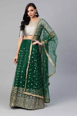 SHUBHKALA Green Sequinned Semi Stitched Lehenga & Unstitched Blouse With Dupatta 4
