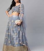 SHUBHKALA Grey Embroidered Sequinned Semi Stitched Lehenga & Unstitched Blouse With Dupatta