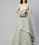SHUBHKALA Light Green Dori Embroidered Net Semi Stitched Lehenga & Unstitched Blouse With Dupatta
