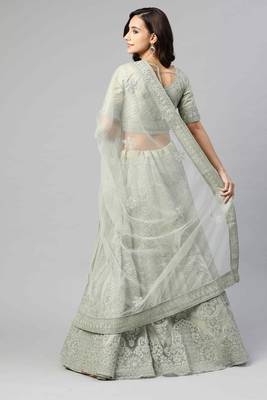 SHUBHKALA Light Green Dori Embroidered Net Semi Stitched Lehenga & Unstitched Blouse With Dupatta 2
