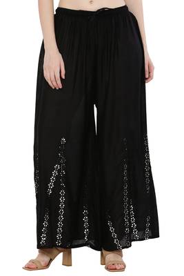 Women Black Solid Stone Work Plazzo/Plazo with Elastic Drawstring (Free Size) 1