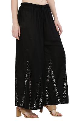 Women Black Solid Stone Work Plazzo/Plazo with Elastic Drawstring (Free Size) 2