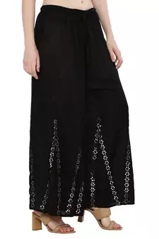 Women Black Solid Stone Work Plazzo/Plazo with Elastic Drawstring (Free Size)