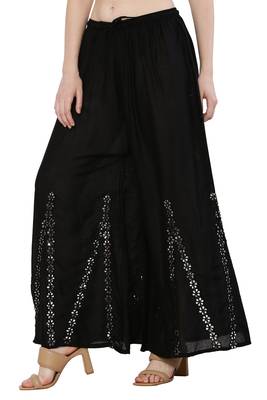 Women Black Solid Stone Work Plazzo/Plazo with Elastic Drawstring (Free Size) 3