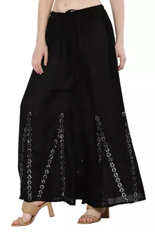 Women Black Solid Stone Work Plazzo/Plazo with Elastic Drawstring (Free Size)