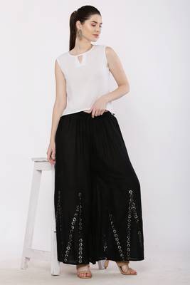 Women Black Solid Stone Work Plazzo/Plazo with Elastic Drawstring (Free Size) 5