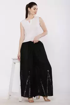 Women Black Solid Stone Work Plazzo/Plazo with Elastic Drawstring (Free Size)