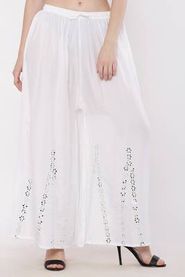 Women White Solid Stone Work Plazzo/Plazo with Elastic Drawstring (Free Size) 1