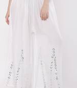 Women White Solid Stone Work Plazzo/Plazo with Elastic Drawstring (Free Size)