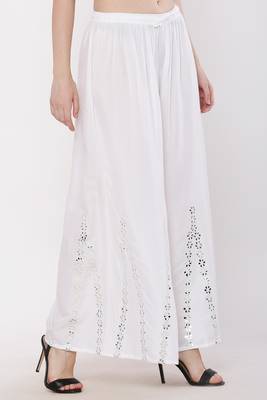 Women White Solid Stone Work Plazzo/Plazo with Elastic Drawstring (Free Size) 2