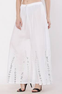 Women White Solid Stone Work Plazzo/Plazo with Elastic Drawstring (Free Size) 3