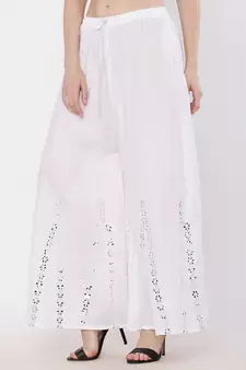 Women White Solid Stone Work Plazzo/Plazo with Elastic Drawstring (Free Size)