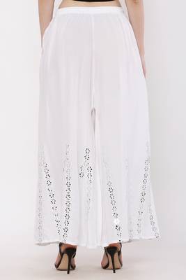 Women White Solid Stone Work Plazzo/Plazo with Elastic Drawstring (Free Size) 4