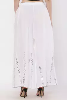 Women White Solid Stone Work Plazzo/Plazo with Elastic Drawstring (Free Size)