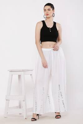 Women White Solid Stone Work Plazzo/Plazo with Elastic Drawstring (Free Size) 5