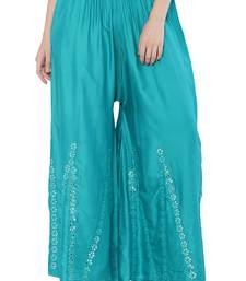 Women Turquoise Solid Stone Work Plazzo/Plazo with Elastic Drawstring (Free Size)