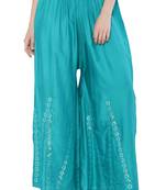 Women Turquoise Solid Stone Work Plazzo/Plazo with Elastic Drawstring (Free Size)