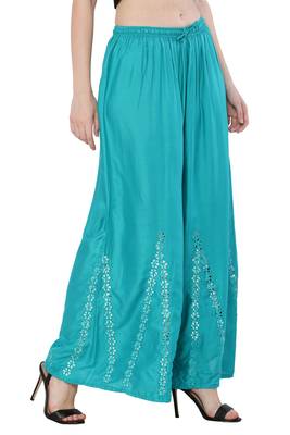 Women Turquoise Solid Stone Work Plazzo/Plazo with Elastic Drawstring (Free Size) 2