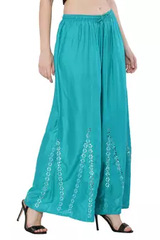 Women Turquoise Solid Stone Work Plazzo/Plazo with Elastic Drawstring (Free Size)