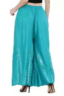 Women Turquoise Solid Stone Work Plazzo/Plazo with Elastic Drawstring (Free Size)