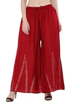 Women Maroon Solid Stone Work Plazzo/Plazo with Elastic Drawstring (Free Size) 1