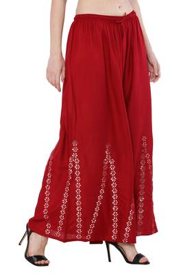 Women Maroon Solid Stone Work Plazzo/Plazo with Elastic Drawstring (Free Size) 2