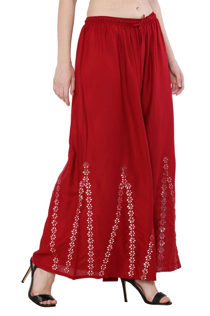 Women Maroon Solid Stone Work Plazzo/Plazo with Elastic Drawstring (Free Size)