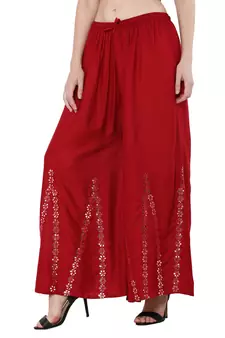Women Maroon Solid Stone Work Plazzo/Plazo with Elastic Drawstring (Free Size)
