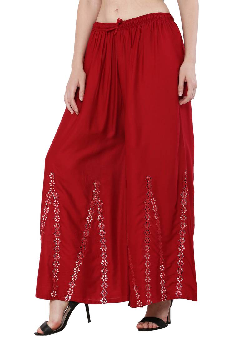 Women Maroon Solid Stone Work Plazzo/Plazo with Elastic Drawstring (Free Size)