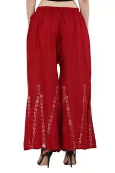 Women Maroon Solid Stone Work Plazzo/Plazo with Elastic Drawstring (Free Size)