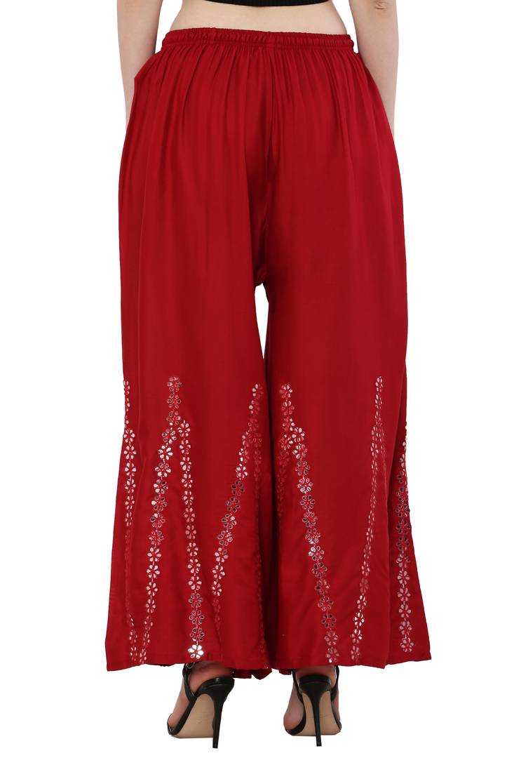 Women Maroon Solid Stone Work Plazzo/Plazo with Elastic Drawstring (Free Size)