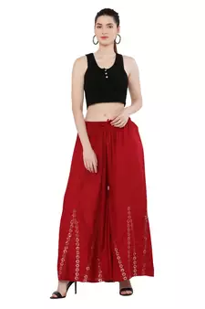Women Maroon Solid Stone Work Plazzo/Plazo with Elastic Drawstring (Free Size)