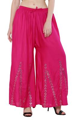Women Pink Solid Stone Work Plazzo/Plazo with Elastic Drawstring (Free Size) 1