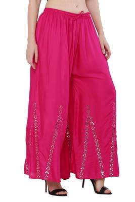 Women Pink Solid Stone Work Plazzo/Plazo with Elastic Drawstring (Free Size) 2