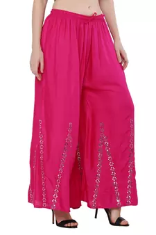 Women Pink Solid Stone Work Plazzo/Plazo with Elastic Drawstring (Free Size)