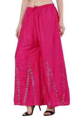 Women Pink Solid Stone Work Plazzo/Plazo with Elastic Drawstring (Free Size) 3