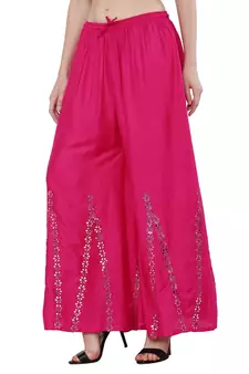 Women Pink Solid Stone Work Plazzo/Plazo with Elastic Drawstring (Free Size)