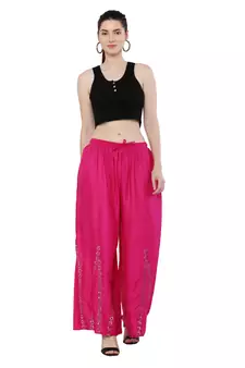 Women Pink Solid Stone Work Plazzo/Plazo with Elastic Drawstring (Free Size)