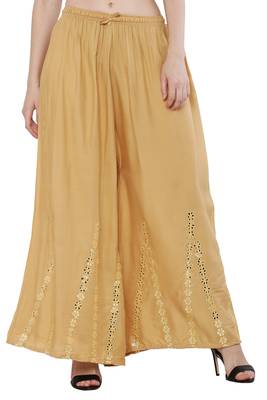 Women Cream Solid Stone Work Plazzo/Plazo with Elastic Drawstring (Free Size) 1