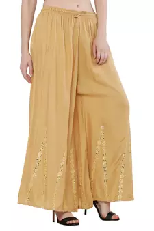 Women Cream Solid Stone Work Plazzo/Plazo with Elastic Drawstring (Free Size)