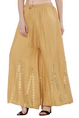 Women Cream Solid Stone Work Plazzo/Plazo with Elastic Drawstring (Free Size) 3