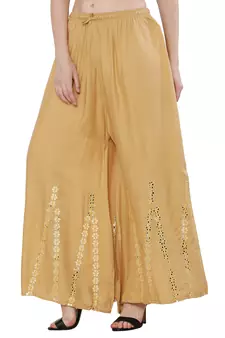 Women Cream Solid Stone Work Plazzo/Plazo with Elastic Drawstring (Free Size)
