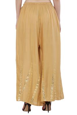 Women Cream Solid Stone Work Plazzo/Plazo with Elastic Drawstring (Free Size) 4