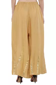 Women Cream Solid Stone Work Plazzo/Plazo with Elastic Drawstring (Free Size)