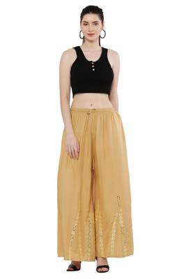 Women Cream Solid Stone Work Plazzo/Plazo with Elastic Drawstring (Free Size) 5