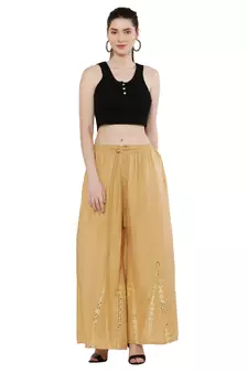 Women Cream Solid Stone Work Plazzo/Plazo with Elastic Drawstring (Free Size)